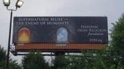 Billboard from atheist group with slogan "Supernatural Belief is the Enemy of Humanity"