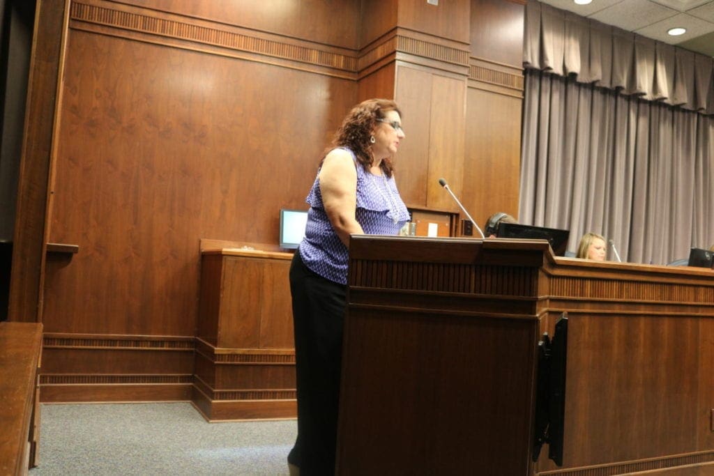 Shelley Callico from West Cobb speaks in favor of the millage rate increase (photo by Larry Felton Johnson)