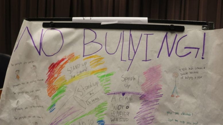 Poster created by elementary school student for the anti-bullying campaign contest (photo by Larry Felton Johnson)