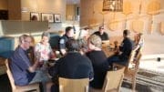 Officers Penirelli and Conwell chat with neighbors at Cobb police Precinct 2 Coffee with a Cop day (photo by Larry Felton Johnson)