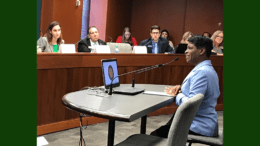 GAE President Charlotte Booker advocates for local control over the calendar at October's hearing. (photo by Rebecca Gaunt)