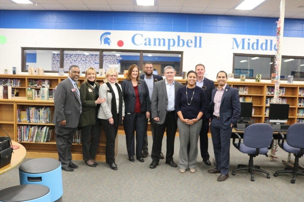 (L-R) State Rep. Erick Allen, Assistant Superintendent Robin Lattizori, Assistant Superintendent Elizabeth Mavity, Assistant Superintendent Jami Frost, Assistant Superintendent Christian Suttle, Assistant Superintendent Robert Downs, Board of Education member-elect Charisse Davis, Assistant Superintendent Ed Wagner, Board of Education member-elect Jaha Howard.