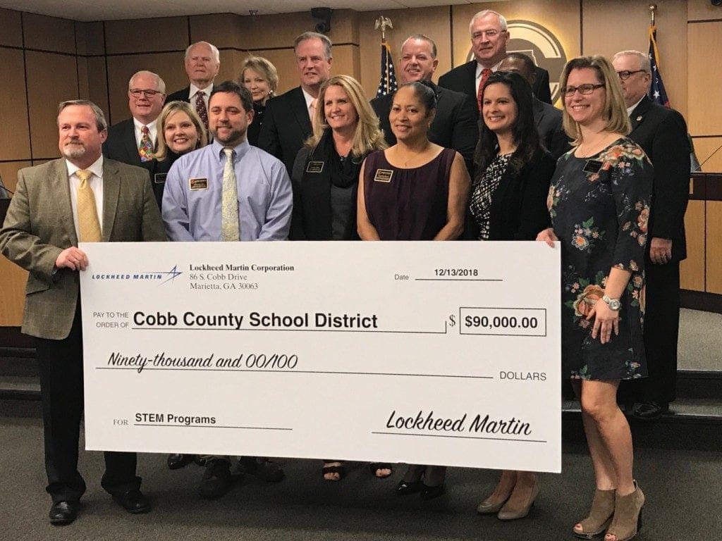 Lockheed Martin presented the district with a $90,000 grant to fund STEM activities, including drone competition teams and robotics teams. 