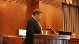 June Van Brackle, president of the Cobb County Senior Citizen Council, speaks at the Cobb County BOC Nov 27 meeting (photo by Larry Felton Johnson)