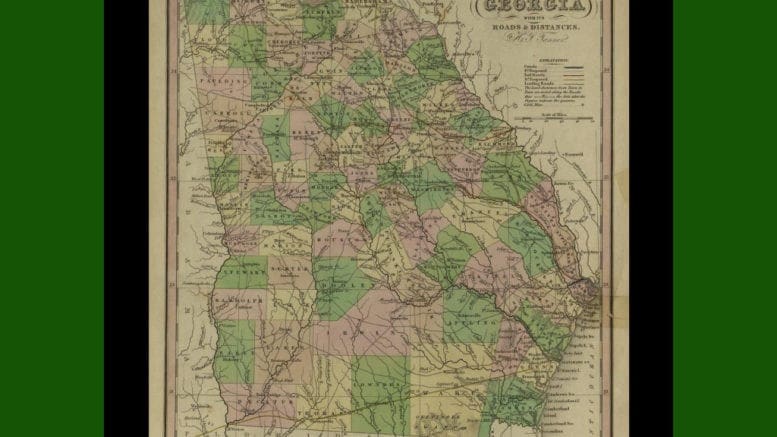 Section of 1833 map showing original shape of Cobb County (retrieved from http://dlg.galileo.usg.edu/hmap/id:hmap1833t3copy3 at the UGA libraries -- public domain)