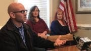 Cobb Parents Jorge Santa, Carol Thompson and Catherine Busse. in article about press conference on bullying (photo by Rebecca Gaunt)