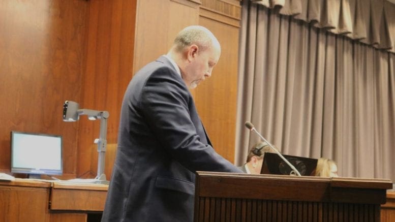 Assistant Cobb County Attorney William Rowling talks about proposed changes to the appointment of ethics board members (photo by Larry Felton Johnson)