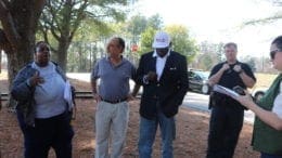 L-R, Monica Delancy, founder of We Thrive in Riverside Renters Association, Rich Pelligrino, SCLC, Dr. Benjamin Williams, president of the Cobb County chapter of SCLC, and Officer Conwell of the Cobb County Police Department at SCLC press conference