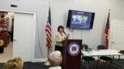 Debbie Fisher delivers SPLOST criticisms at Cobb GOP headquarters (photo by Larry Felton Johnson)