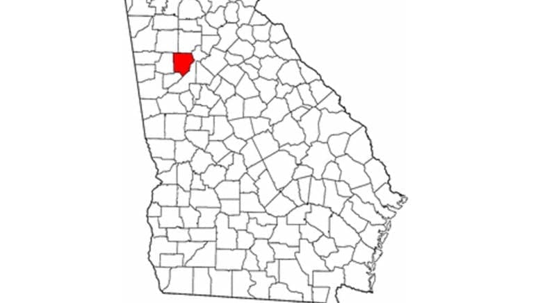 Cobb County highlighted on Georgia map (public domain, from the General Libraries, The University of Texas at Austin, modified to show counties.