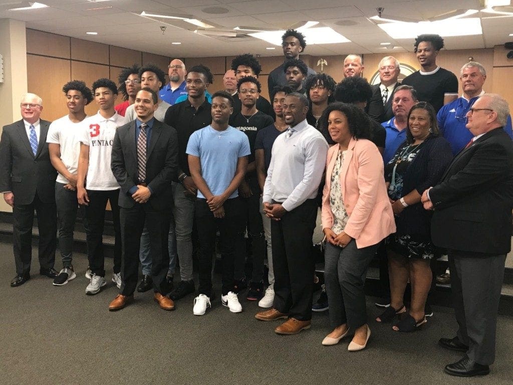McEachern High School’s boys’ basketball team was recognized for winning the state championship.