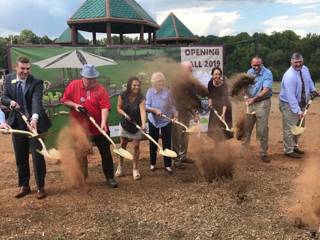 Will Anderson from Congressman Barry Loudermilk’s office, council member James “Doc” Eaton, council member Tracey Viars, Ann Pratt, council member Pat Ferris, Cobb commissioner Keli Gambrill, Phil Barber from the Swift-Cantrell Foundation, parks director Steve Roberts.