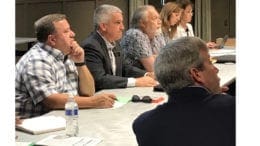 Members of the Air Quality Oversight Committee, including Cobb Commissioner Bob Ott, Smyrna City Council member Tim Gould and Smyrna Mayor Max Bacon listened to initial testing results from GHD.