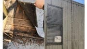 Left: deteriorating steps on Eastvalley Elementary School trailer, Right: exterior shot of trailer siding (photos by Ellen Sauve, used with permission)