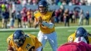 Kylil Carter, who start in the Celebration Bowl, gets ready to pass