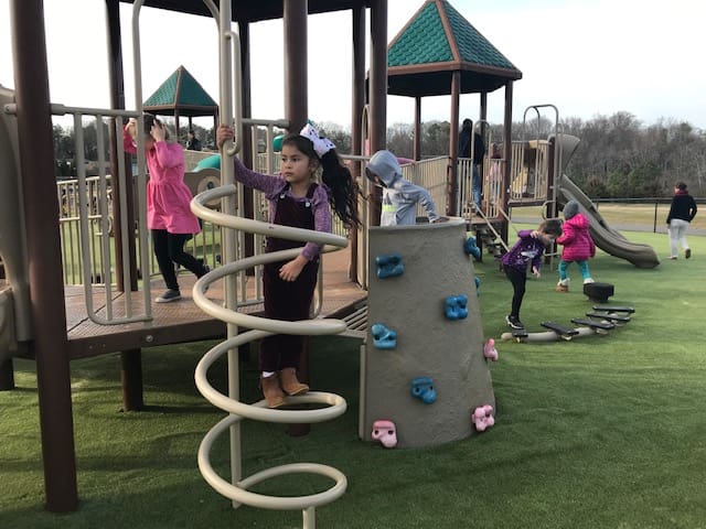 Azalea Pardo, 6, practiced her climbing skills.