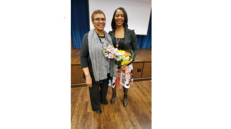 June Van Brackle, president of the Senior Citizen Counicl of Cobb County, with Cobb Distrct Attorney Joyette Holmes