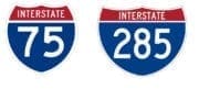 I-75 and I-285 signs in article about GDOT lane closures in Cobb