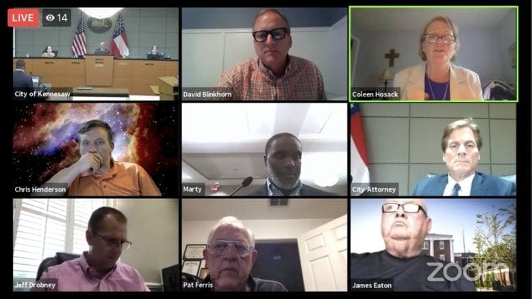Screenshot of zoom meeting in which Kennesaw officials are once again considering code amendments for purpose-built student housing.