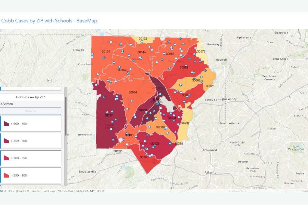 Screenshot of Cobb GIS COVID-19 map