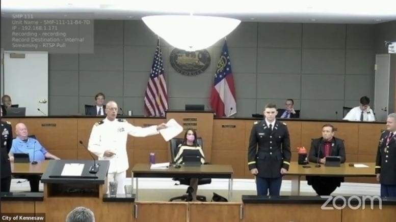 Mayor Derek Easterling led the commissioning ceremony for 2nd Lt. James A. Drobney at Monday’s meeting.