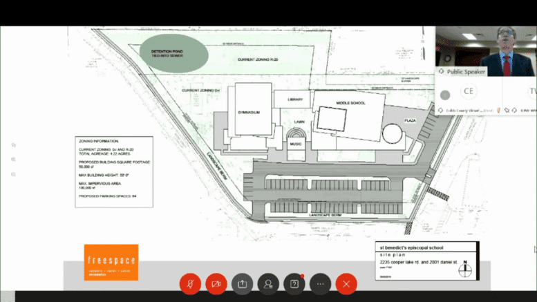 Screen shot of plan for St. Benedict's School rezoning request