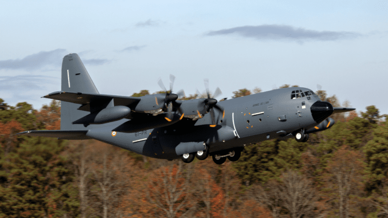 France's second KC-130J Super Hercules aerial refueler takes off from Lockheed Martin's facility in Marietta, Georgia, upon delivery in 2019.