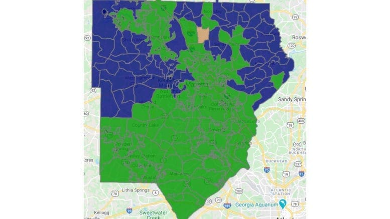 Map showing the precincts won by Trump or Biden in the 2020 election