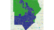 screenshot of distribution map of precincts won by Flynn Broady or Joyette Holmes in the Cobb DA race