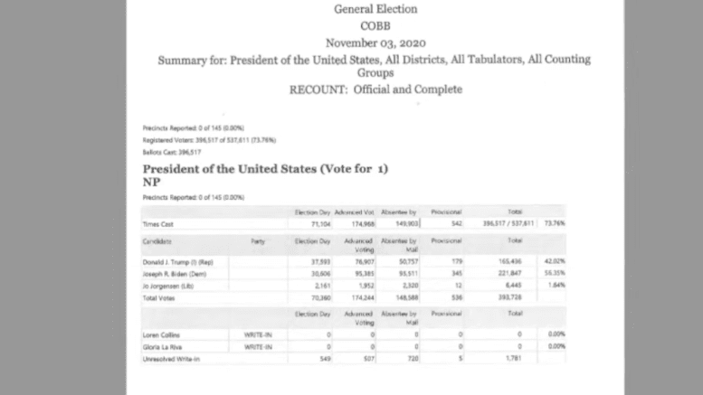 screenshot of recount results