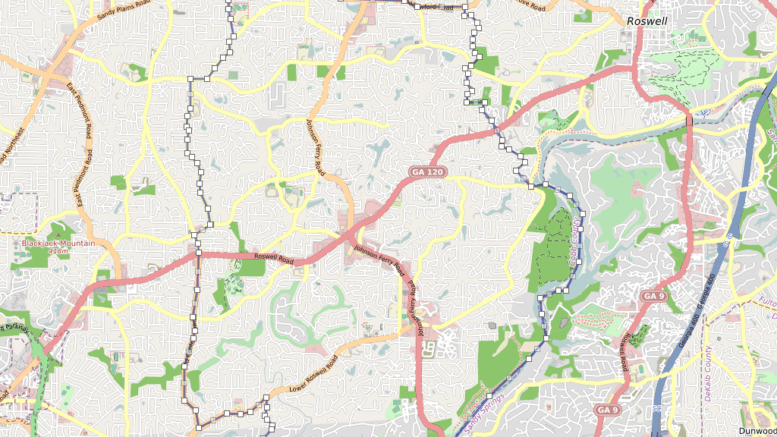 Boundaries of the proposed city of East Cobb (screenshot of draft of interactive map by Larry Johnson ... interactive map will be published soon)