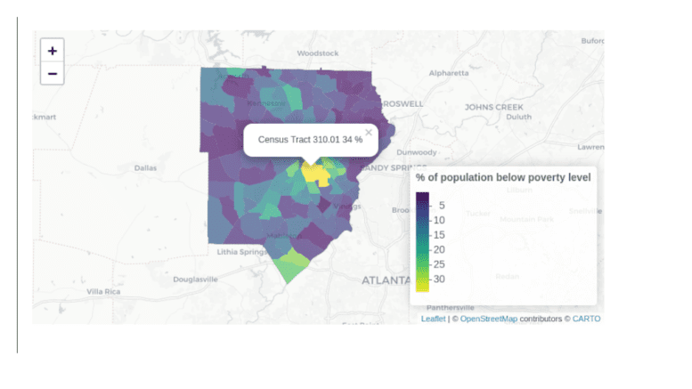 Screenshot of interactive map. The figures represented in the map are in table form within the article