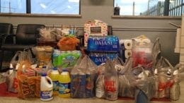 various household supplies for tornado relief assembled by employees at Plant McDonough