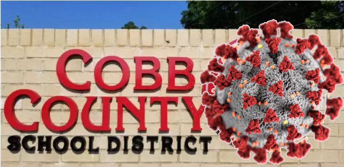 coronavirus imposed on Cobb County School District signage