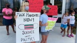 Parents demonstrate for a mask mandate