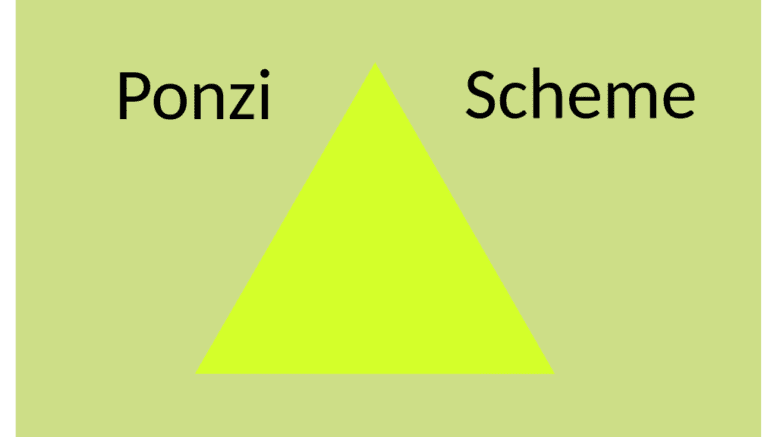 Triangle respresenting a pyramid scheme with the words Ponzi scheme