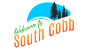 Welcome to South Cobb logo -- The text Welcome to South Cobb against a blue arc of sky and four evergreen trees
