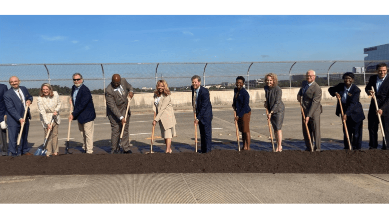 Left to right: Atlanta Regional Commission Center for Livable Communities Sr Director Mike Alexander, Cumberland CID Vice Chair Connie Engel, President and CEO of Braves Development Company Mike Plant, SRTA Executive Director Chris Tomlinson, U.S. Representative Lucy McBath, Georgia Governor Brian Kemp, Cobb County Board of Commissioner's Chairwoman Lisa Cupid, Cumberland CID Executive Director Kim Menefee, GDOT Commissioner Russell McMurry, State Transportation Board Member Stacey Key, State Transportation Board Member Kevin Abel