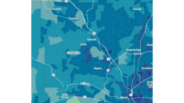 A color-coded map of Cobb County showing where population densities are the highest