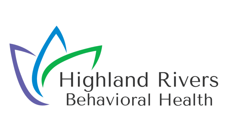 Logo with stylized flower and the text Highland Rivers Behavioral Health