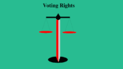 A scales of justice drawing with the text Voting Rights above it