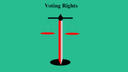 A scales of justice drawing with the text Voting Rights above it