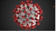 image of coronavirus with "coronas" or crowns extending outward from a sphere