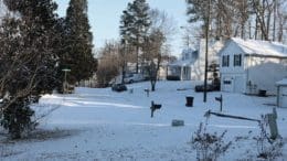 image of snow with house in background