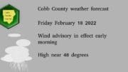 Friday February 18 2022 Wind advisory in effect early morning High near 48 degrees