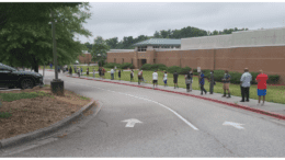 Long line on election day at polling location