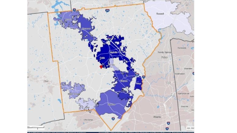 a heat map of Cobb's employment by cities. The numbers are available within the text of the article