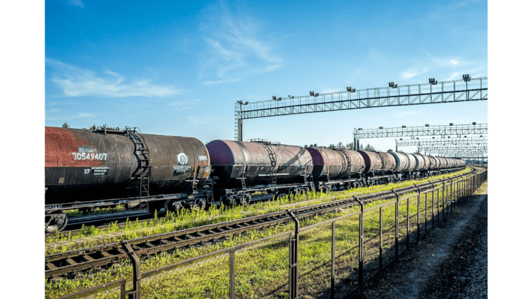 Russian oil tankers connected on a rail line