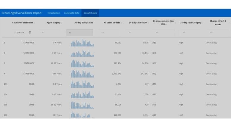 Tables showing the same data for Cobb County presented in the body of the article