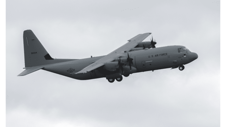 A C-130J in flight
